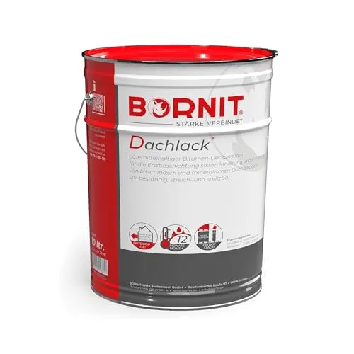 BORNIT Dachlack - 10 l Bitumen-Deckanstrich, UV-beständig und ideal für die Sanierung von Dachbelägen