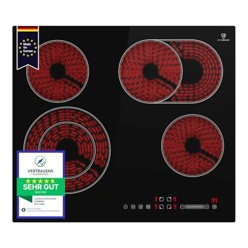 Kkt Kolbe Elektro-Kochfeld CH5901RL, 59cm Glaskeramik Kochmulde - Kochfelder mit 4 Zonen, Touch-Slider-Bedienung und rahmenlosem Design für modernes Kochen. Perfekt für kreative Köche, die Wert auf Design und Funktionalität legen.