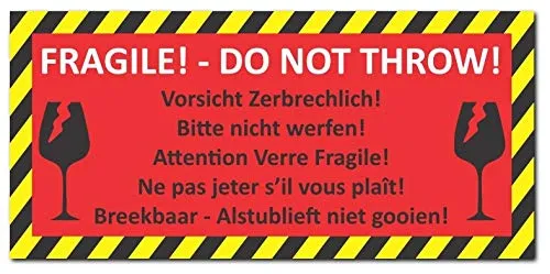 Stück Aufkleber Vorsicht zerbrechlich DIN lang (210 x 98mm) Folienaufkleber (Auf-525) Bitte nicht werfen 24