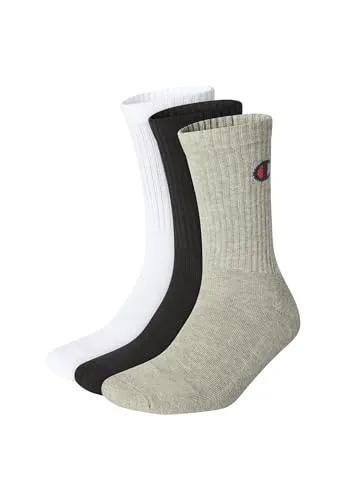 Champion Unisex Core 3PP Crew Füßlinge, Grigio Melange Chiaro, Bianco, Nero, 43-46
