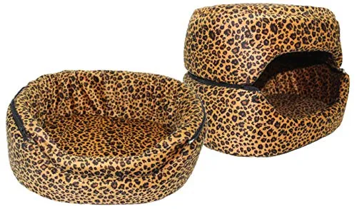Premiumshop321 Empress Cat 3in1 Katzenhöhle Katzenbett Katzenkörbchen Luxusbett 35x45 cm (Leopard)