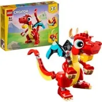 LEGO Creator 3in1 Roter Drache - Vielseitiges Bauspielzeugset mit 3 beweglichen Tierfiguren, fördert kreatives Spielvergnügen ab 6 Jahren