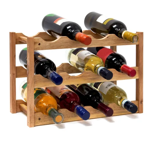Weinregal klein für 12 Flaschen - rustikale Weinablage mit 3 Etagen - Weinregal aus Walnuss, freistehend und platzsparend, ideal für Weinliebhaber mit begrenztem Raum. Perfekt für die stilvolle Präsentation Ihrer Weinsammlung.