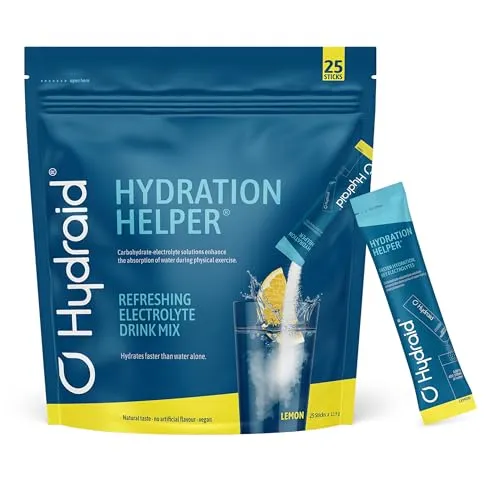 Hydraid Hydration Helper® LEMON – Elektrolyt Pulver für optimale Flüssigkeitsaufnahme - Sportnahrung Elektrolyt-Ersatz-Getränke mit 1118mg Elektrolyten pro Stick, ideal für schnelle Erholung nach dem Sport und wenig Zucker für gesunde Hydrierung.