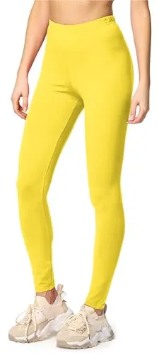 Merry Style Leggings Damen Baumwolle für das ganze Jahr Bequeme Leggings Blickdicht Damen Ideal für Yoga Sport Gym und Freizeit MS10-198 (Gelb, XXL)