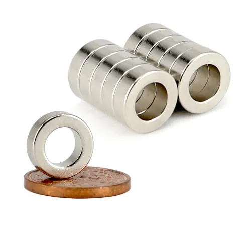 Neodym Magnet Ringmagnete - Magnet Mit Loch Bohrung 6mm - Runder Ring Magnet 10mm x 3mm Scheiben Magnete Stark - Flach Rund - Magnetring Stark [10 Stück]