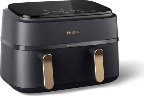 PHILIPS NA352/00 Airfryer 3000 Series - 9L Dual Basket Heißluftfritteuse mit 2750 Watt, gesundes Frittieren in Dunkelgrau und Kupfer