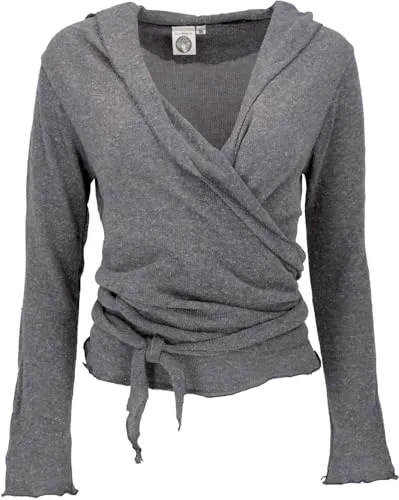 GURU SHOP Wickelshirt, Baumwollstrick Pullover, Wickeljacke - Granitgrau, Damen, Size:S