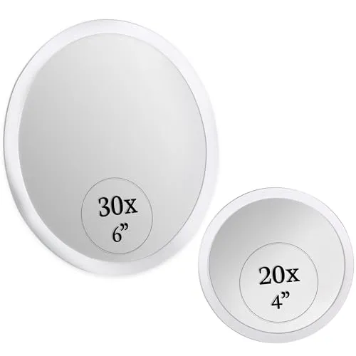 30x und 20x Vergrößerungsspiegel mit Saugnapf - Präziser Kosmetikspiegel für Bad - Praktisches Spiegelset mit 30x und 20x Vergrößerung für exakte Make-up-Anwendungen und Gesichtspflege. Hochwertiges HD-Glas sorgt für klare Sicht. Starke Saugnäpfe garantieren sicheren Halt. Ideal für unterwegs und einfach zu montieren.