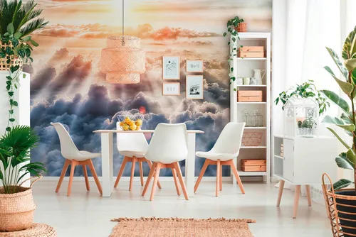 Vliestapete A.S. CRÉATION "Fototapete Sonnenaufgang über Wolken Himmel" 2,55m x 3,5m - Strukturierte Vliestapete in Blau mit einem beeindruckenden Wolkenmotiv. Ideal für die Wandgestaltung, leicht zu verarbeiten und rückstandslos abziehbar. Perfekt für jeden Raum!