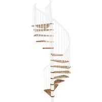 Minka Spindeltreppe Spiral Effect 38 - Buche Weiß, 160cm Durchmesser - Elegante Spindeltreppe aus Holz und Metall, individuell anpassbar in Farben und Durchmessern. Ideal für stilvolle Innenräume mit stabilen Geländer und langlebiger Qualität.