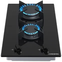 Arebos Gaskochfeld 2 Flammig - Glaskeramik Gasherd mit 3000W Schnellbrenner, effizient und sicher mit automatischem Flammenschutz