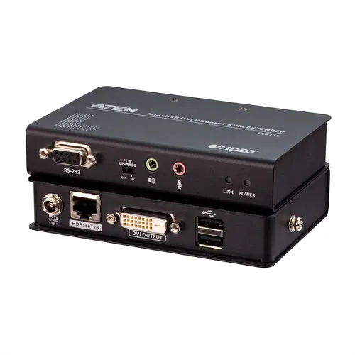 ATEN Mini USB DVI HDBaseT KVM Extender CE611 - Umschalter für KVM- und Audio-Übertragung, ideal für bis zu 100 m Reichweite und externe Nutzung, ermöglicht flexible Arbeitsplatzgestaltungen.