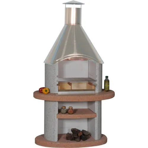 Wellfire Gartengrillkamin DUNA COLORA Terracotta-Weiß Edelstahl 192 x 110 x 73cm
