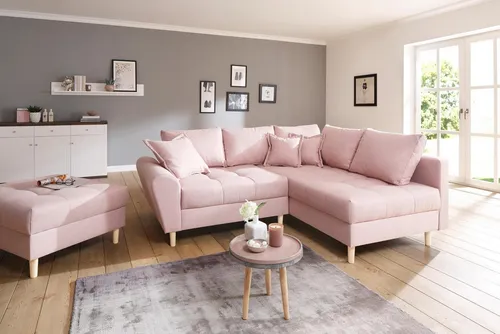 Ecksofa HOME AFFAIRE "Rice L-Form, B: 223 cm" in Rosa - Luxuriöses Ecksofa mit Federkern, inklusive Hocker und 3 Zierkissen. Ideal für stilvolle Wohnräume und bietet hohen Sitzkomfort.