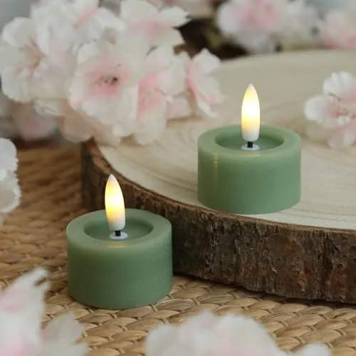 ADILINA LED Mini Teelichter Rustik-Optik grün 2er Set Echtwachsteelichter mit TImer mit Batterien D: 4,5cm (2 Teelichter klein)