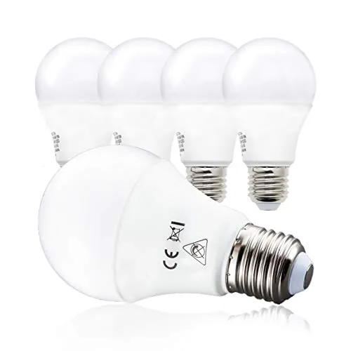 B.K.Licht - 5er Set LED Lampe E27 mit warmweißer Lichtfarbe, 9 Watt, 806 Lumen, Glühbirne, Leuchtmittel, LED Birne, Globe, Glühlampen, Bulb,11x6 cm, Weiß