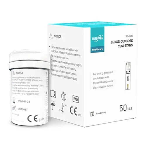 EUROPAPA® Blutzuckerteststreifen 300 STK. für präzise Blutzucker-Kontrolle - 300 Blutzuckerteststreifen für die zuverlässige Messung des Blutzuckerspiegels. Kompatibel mit EUROPAPA BG-Serie Messgeräten, in praktischer, lichtgeschützter Flasche für unterwegs.