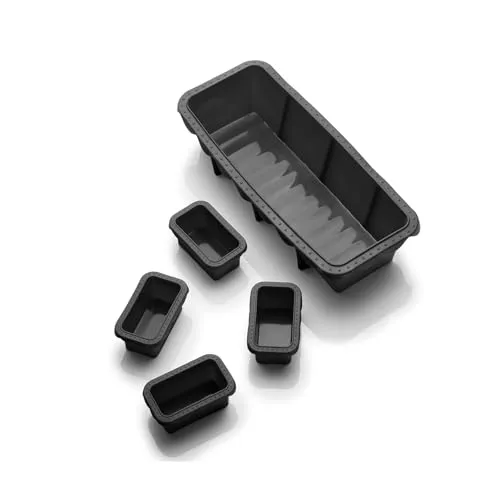 Coolinato - Silikon Backform Kastenform 5er Set für Königskuchen & Brot - rechteckig Grau - Antihaft Silikonform 31x13 cm & 4x 9x5,5 cm Formen backofenfest bis 230°C & antihaft inkl. tollen 4 Rezepten
