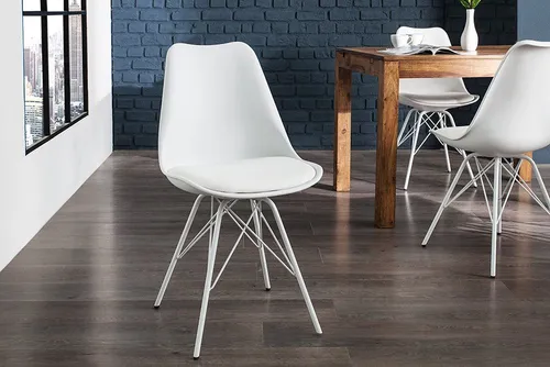 riess-ambiente Esszimmerstuhl SCANDINAVIA MEISTERSTÜCK in Weiß - Moderner Esszimmerstuhl aus Kunstleder mit stabilen Metallbeinen. Der skandinavische Designklassiker vereint Stil und Gemütlichkeit – ideal für Esstisch und Büro.