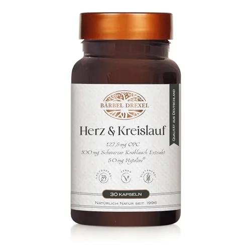 Herz & Kreislauf Kapseln mit OPC, schwarzer Knoblauch Extrakt, Olivenfruchtextrakt - Fruchtextrakt aus Traubenkernen, kombiniert natürliche Inhaltsstoffe für hohe Bioverfügbarkeit und unterstützt Dein Wohlbefinden.
