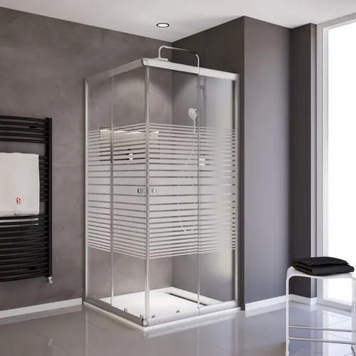 Schulte Eckeinstieg Sunny mit Schiebetüren und Dekorglas 75 - 90 x 180 cm - Komplettduschen, eleganter Eckeinstieg mit schwenkbaren Schiebetüren und modernem Dekorglas für ein stilvolles Badezimmer