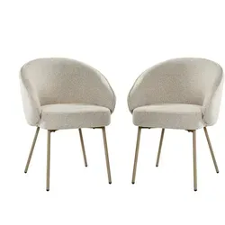 CALICOSY - Stühle 2er-Set, gepolstert aus Stoff mit Metallbeinen - Elegantes 2er-Set gepolsterter Stühle mit umschließender Rückenlehne und komfortablen Taschenfedern. Ideal für stilvolle Wohnräume, in beiger Farbe und robusten Metallbeinen.