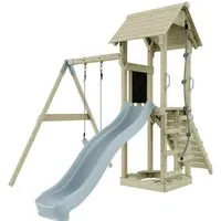 OutdoorToys Spielturm - Holz Spielturm in Eisblau, ideal für Kinder ab 3 Jahren. Fördert die motorischen Fähigkeiten und sorgt für stundenlangen Spielspaß im eigenen Garten!