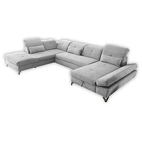 Stella Trading MELFI Wohnlandschaft U-Form - Ausziehbares Sofa mit Schlaffunktion - Sofagarnituren mit modernem Design, verstellbaren Armlehnen und einem praktischen Bettkasten für zusätzlichen Stauraum. Ideal für flexible Wohnräume und Gästeübernachtungen.