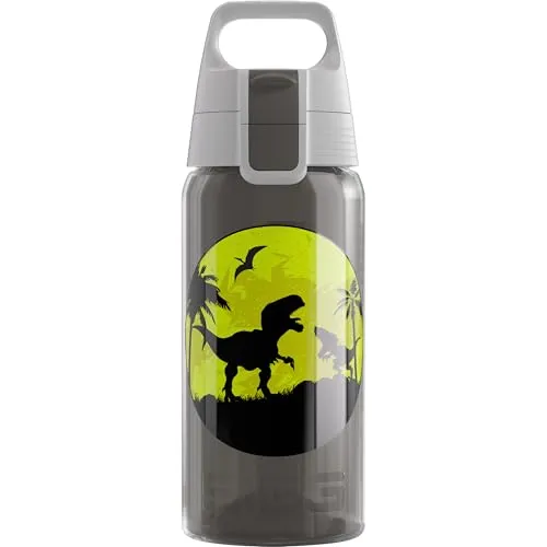 SIGG - Trinkflasche Kinder - Viva One Dino - Für Kohlensäurehaltige Getränke Geeignet - Auslaufsicher - Spülmaschinenfest - BPA-frei - Sport & Schule - Grau mit Dinosaurier - 0,5L