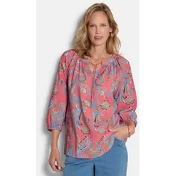 GOLDNER Schlupfbluse Viskosebluse mit Paisley-Muster Schlupfbluse mit Rundhals mit V-Schlitz, Bindeband und 3/4-Ärmeln rosa 38