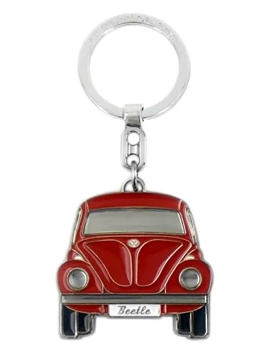 BRISA VW Collection - Volkswagen Emaillierter Metall Schlüssel-Anhänger-Ring Schlüsselbund-Accessoire Keyholder im Käfer/Beetle Design (Front/Rot)