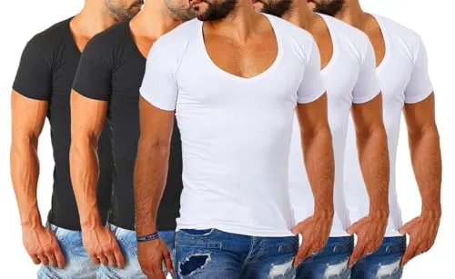 Young & Rich Herren Uni T-Shirt Basic deep V-Neck Slimfit - Trendiges Herren T-Shirt mit tiefem V-Ausschnitt für einen modernen Look. Die Slimfit-Passform und der Stretchanteil sorgen für optimalen Komfort und Flexibilität. Ideal als Unterziehshirt oder solo getragen.