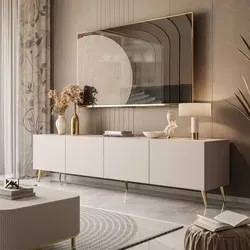 TV-Schrank COLGANTE KASCHMIR 200 cm - Eleganter TV-Schrank mit innovativem PUSH-OPEN System, ideal für moderne Wohnräume. Schöne Kaschmirfarbe und stabile Metallbeine in drei Farben sorgen für stilvolle Akzente.