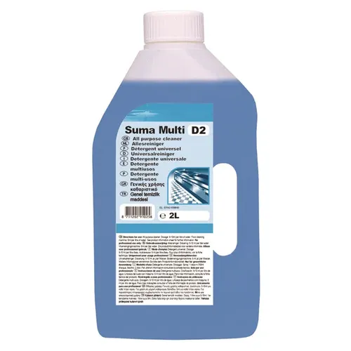 Diversey Suma Multi D2 2 L Universalreiniger - Konzentrierter Universalreiniger für Küchenoberflächen, schnell und effektiv gegen Fett. Ideal für den professionellen Einsatz in der Lebensmittelverarbeitung. Hohe Reinigungsleistung in allen Wasserhärtebereichen.