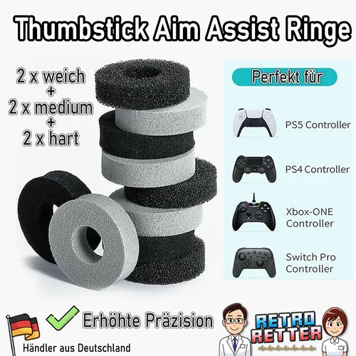 6x Aim Assist Thumb-Stick Ringe PS4 PS5 Xbox One Series X/S Controller Zielhilfe