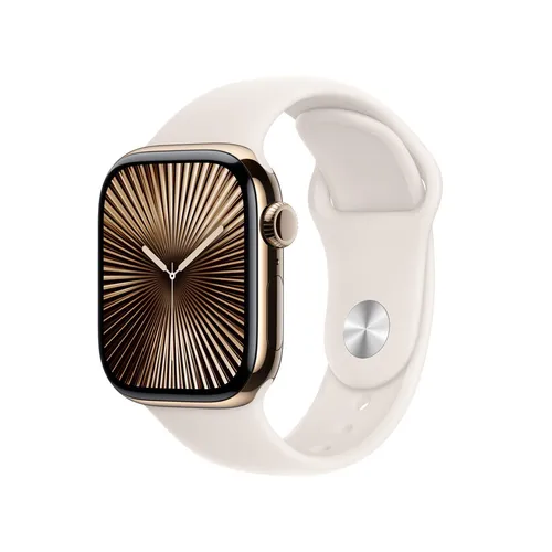 Apple Watch Series 10 (GPS + Cellular 42 mm) - Titan-Gehäuse in Gold, fortschrittliche Gesundheits- und Fitnessfunktionen, mobil und sicher