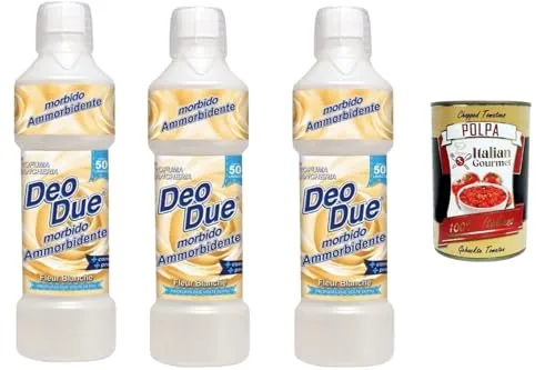Deo Due Ammorbidente Concentrato Fleur Blanche 3x1L Weichspüler Konzentrat Wäscheparfüm Duftweichspüler langanhaltender Wäscheduft für alle Textilien Kleidung Handtücher + Italian Gourmet polpa