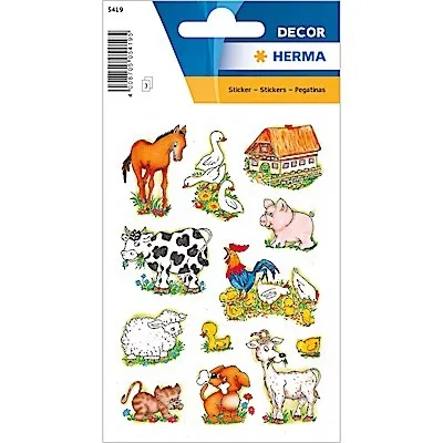 HERMA 5419 Lustige Tiere Sticker - 36 selbstklebende Bauernhoftiere, bunt und ideal für kreative Bastelprojekte von Kindern