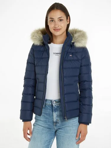 Tommy Jeans Daunenjacke BASIC HOODED DOWN JACKET - wärmend mit abnehmbarer Fellimitat-Kapuze, casual Stil in Twilight Navy, XS (34)