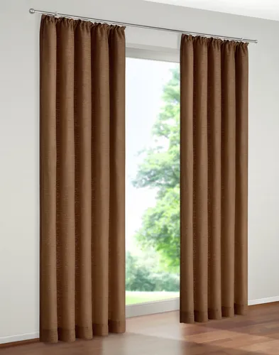 Wirth Vorhang Trondheim 234 g/m2, blickdicht, Chenille braun 132 cm x 200 cm - Hochwertiger Chenille-Vorhang mit Kräuselband, blickdicht und strukturiert. Ideal für stilvolle Fensterdekorationen. Pflegeleicht bei 30°C Schonwäsche. Größe: 132 cm x 200 cm.