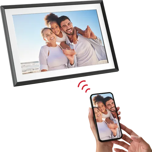 AgfaPhoto Frameo APF1000 10 Zoll Schwarz - Digitaler Bilderrahmen mit 32 GB Speicher, ideal für Familienfotos und Urlaubsbilder, inklusive Wettervorhersage und App-Verbindung