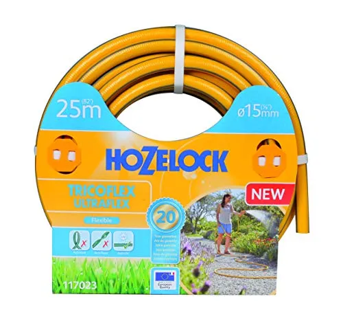 Hozelock Tricoflex 15mm 25m Gartenschlauch - Hochwertiger 5-lagiger Gartenschlauch aus PVC, knickfest und flexibel. Ideal für Temperaturen von -15 °C bis 60 °C, mit Anti-Twist-Technologie für ununterbrochenen Wasserfluss.