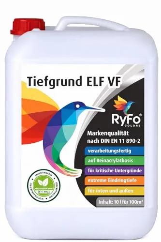 RyFo Colors Tiefgrund ELF VF - 1 l Universalgrundierung - Lösemittelfreie Grundierung für mineralische Untergründe, gebrauchsfertig und tiefenwirksam. Ideal für Innen- und Außenanwendungen, sorgt für sichere Haftung nachfolgender Beschichtungen.