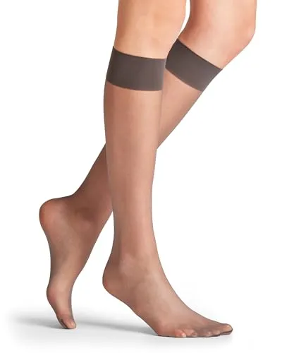 FALKE Damen Kniestrümpfe Seidenglatt 15 DEN W Kh transparent einfarbig 1 Paar, Grau Carbon 3275, 35-38