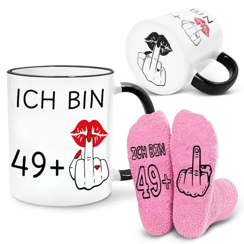 Bingtoo Geschenkset zum 50. Geburtstag für Frauen, Becher & Socken für Frauen, Lustige Geschenke für Freundin Mutter Gattin Schwestern Freunde Kolleginnen, 50 Geburtstag Frau Deko (50 Jahre)
