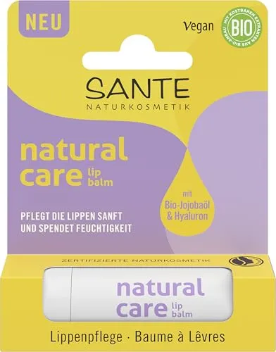 SANTE Naturkosmetik Natural Care Lip Balm - 4,6 g - mit Bio-Jojobaöl & Hyaluron - für trockene Lippen - vegan & dermatologisch getestet