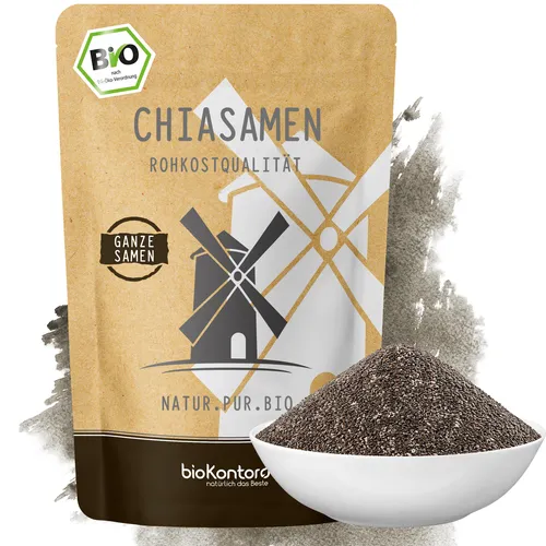 Chiasamen 1000g – Chia Samen naturbelassen – für Smoothies, Müsli & Backen – Chia Seeds naturbelassen, reich an Ballaststoffen von bioKontor