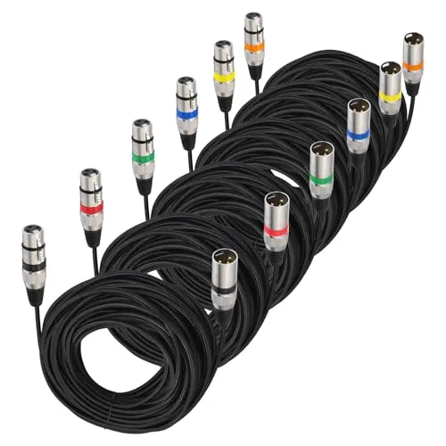 XLR Mikrofonkabel, Nylongeflecht Premium Symmetrisches XLR Kabel, 3 Pin DMX Microphone Connection Cable Stecker auf Buchse DMX Mikrofonkabel mit Vorverstärkern/Lautsprechersystemen (1M 6Pack)