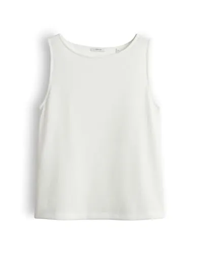 OPUS Damen Top ILONKI Loose in edler Strickoptik Milk, Größe 42 - Vielseitiges Stricktop für Damen in lockerer Passform. Breite Träger und U-Boot-Ausschnitt sorgen für einen lässigen Look, ideal für jeden Anlass. Hergestellt aus hochwertigem Jersey für hohen Tragekomfort.